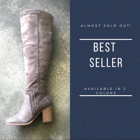 Soda Mention Charcoal Gray knee high heeled Boot - Picture 2 of 8